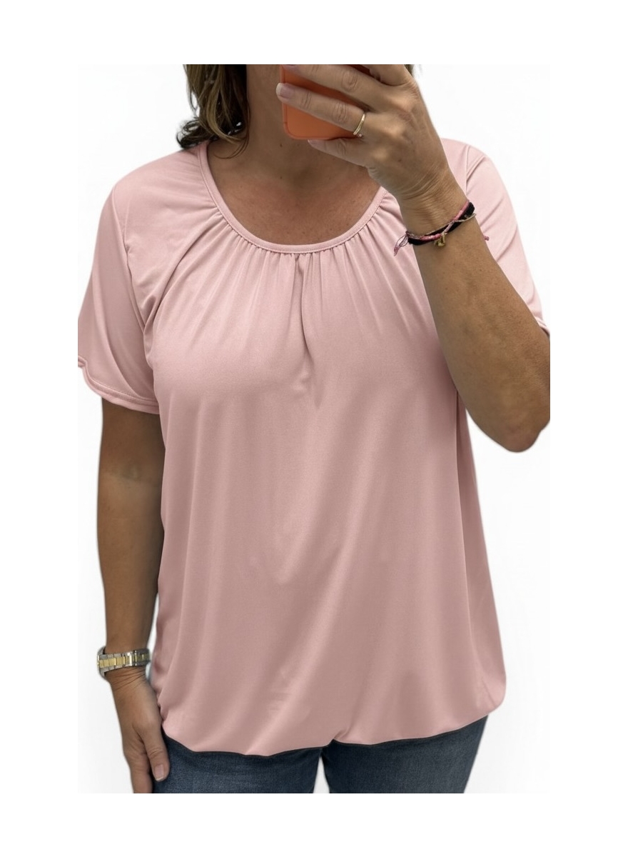 Basic ballon shirt TRAVELSTOF met korte mouw uni licht rozeBBT
