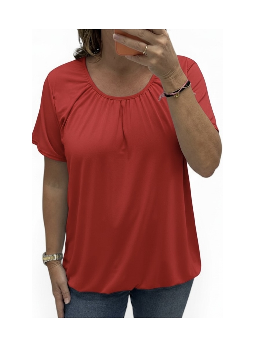 Basic ballon shirt TRAVELSTOF met korte mouw uni rood. bbt
