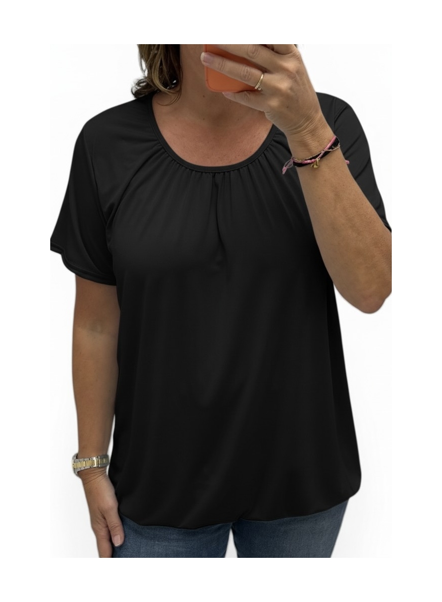 Basic ballon shirt TRAVELSTOF met korte mouw uni zwart BBT