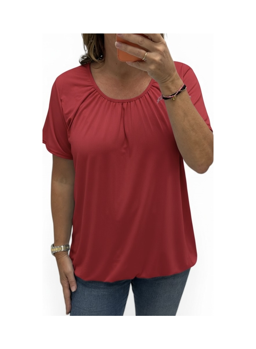 Basic ballon shirt TRAVELSTOF met korte mouw uni bordeaux bbt