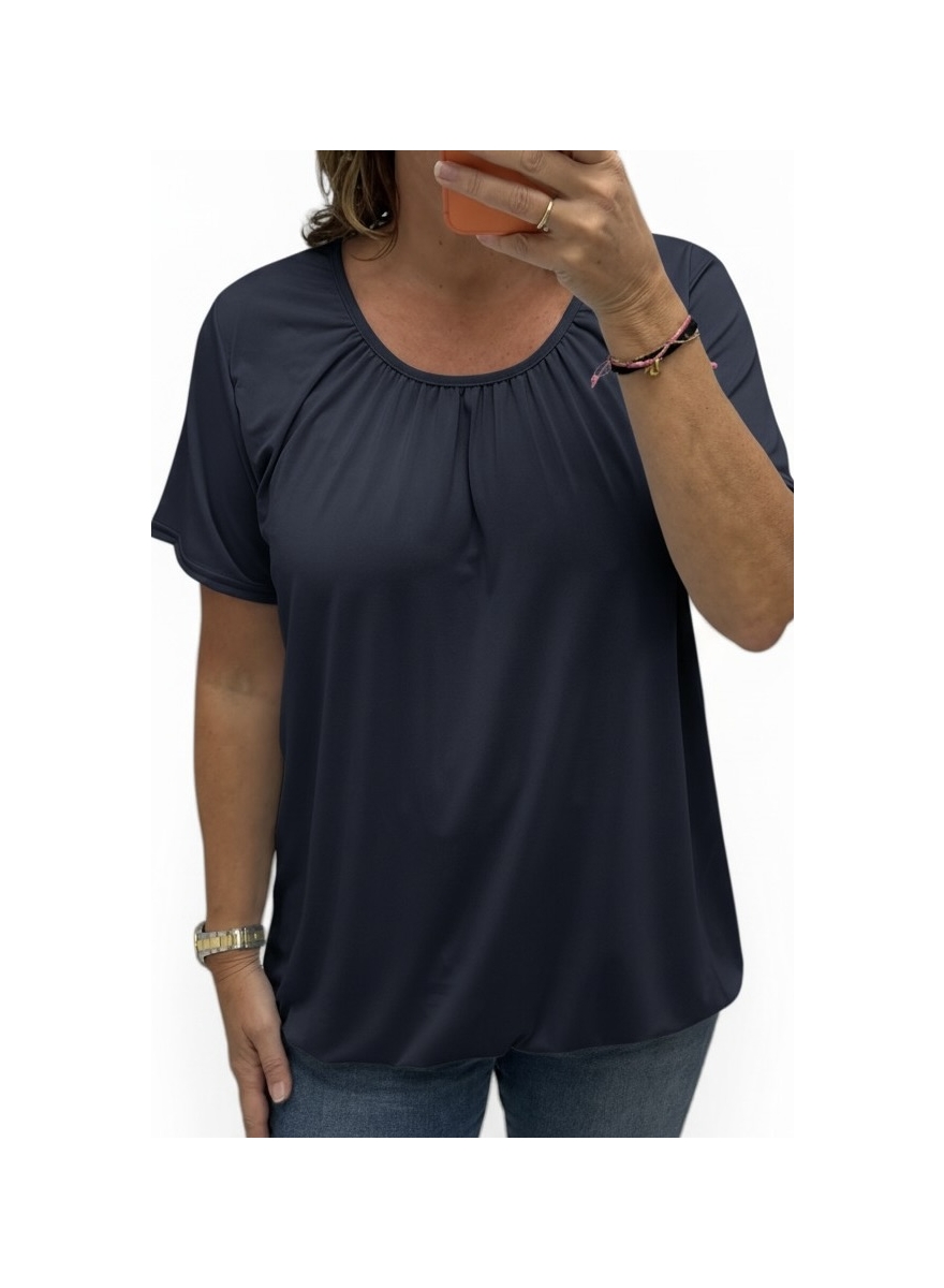 Basic ballon shirt TRAVELSTOF met korte mouw uni donker blauw BBT