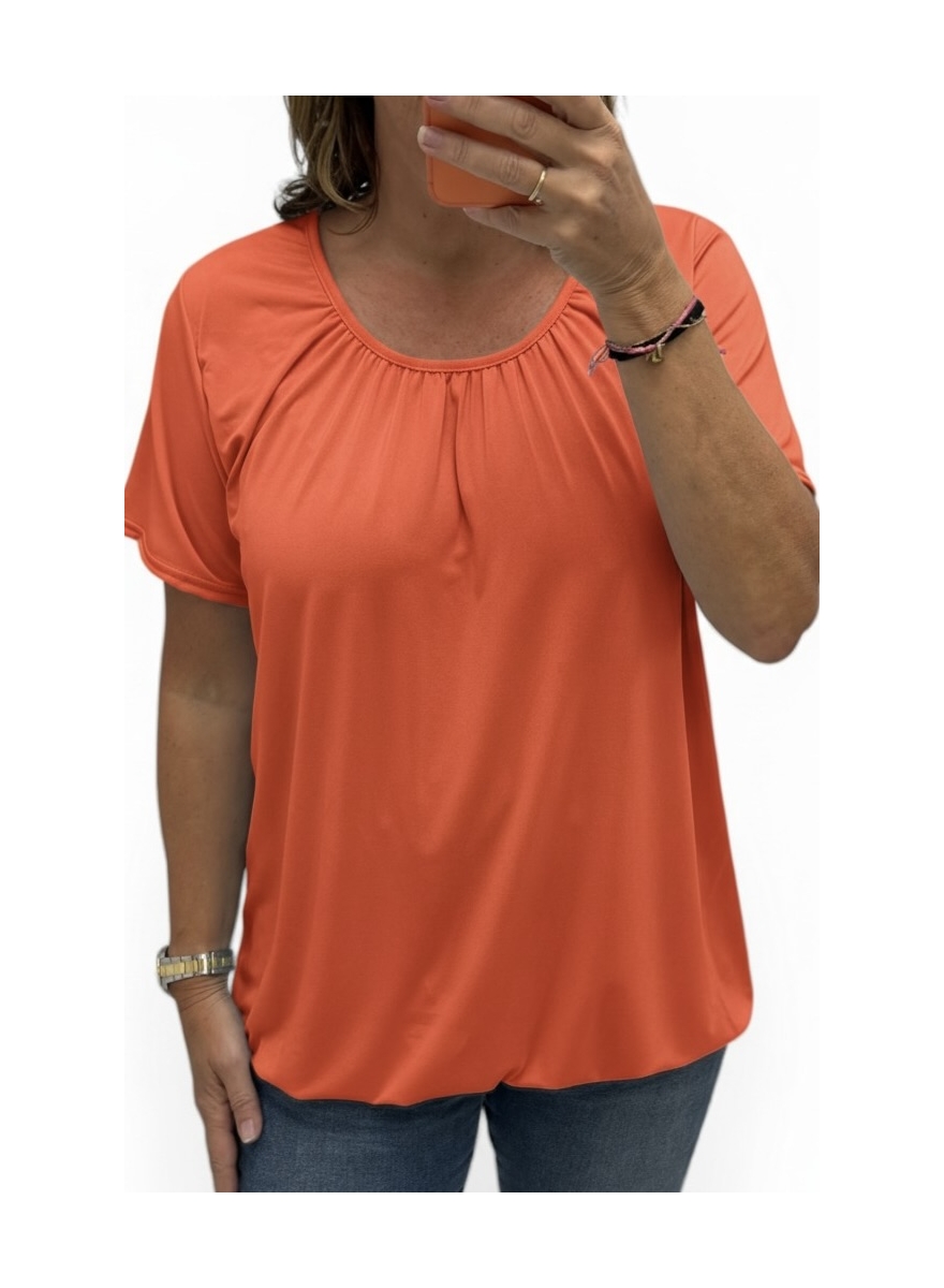 Basic ballon shirt TRAVELSTOF met korte mouw uni oranje.BBT
