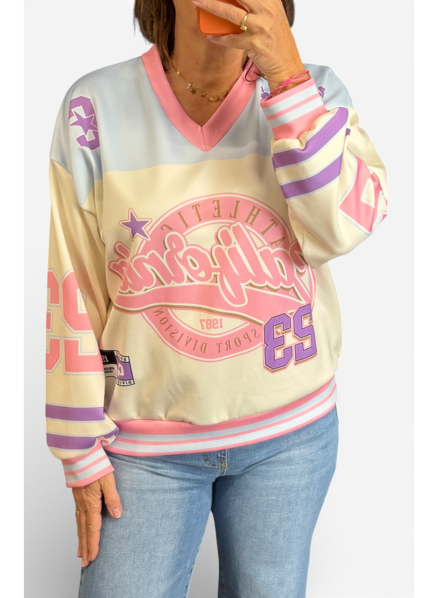 Sweater met v-hals California sports licht blauw