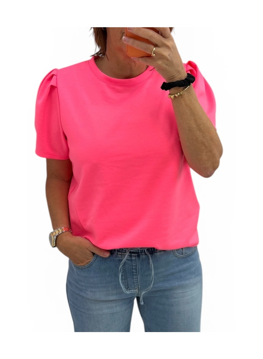 Shirt met pofmouw Ankie neon roze