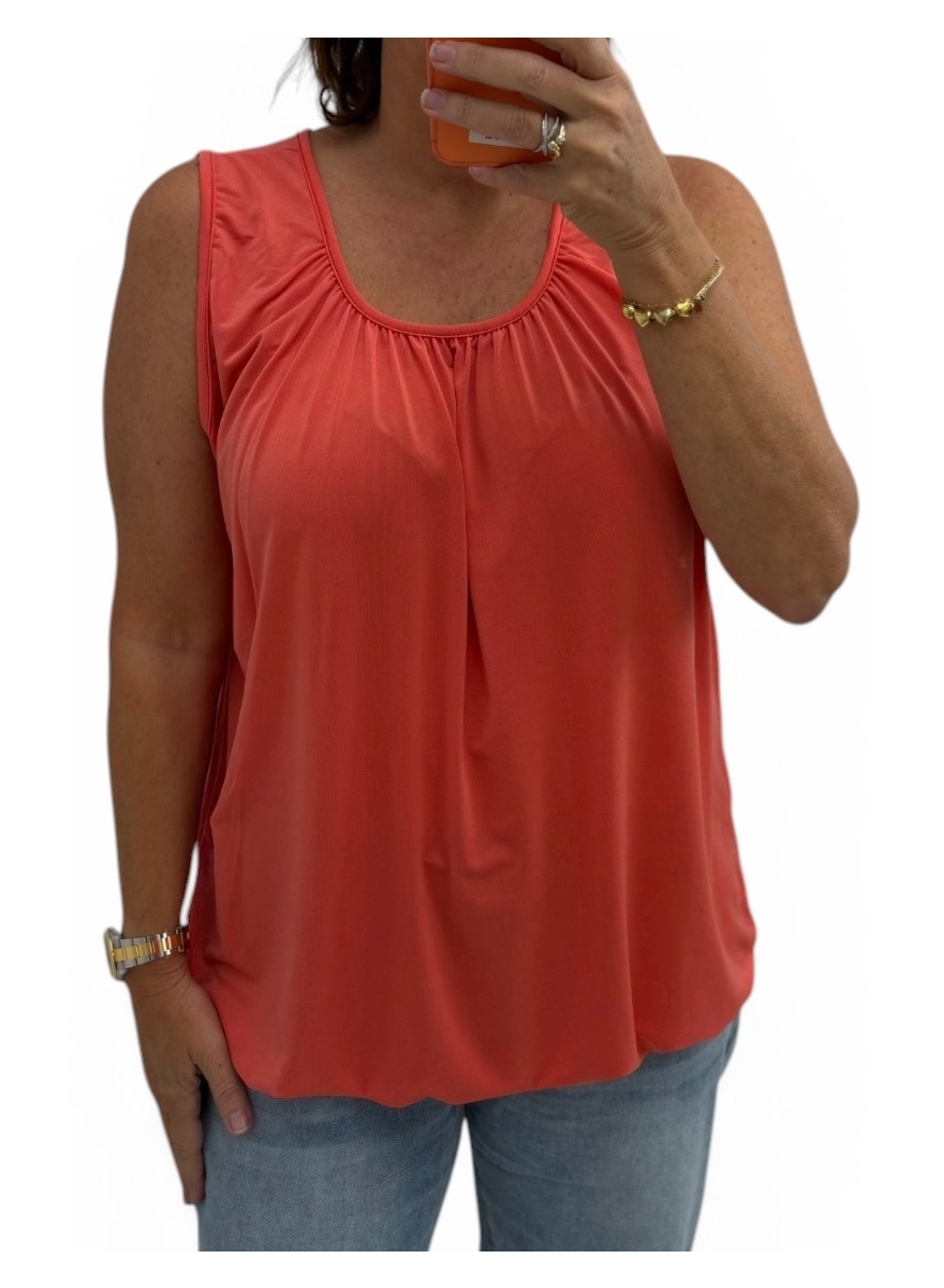 Basic ballon top in TRAVELSTOF uni koraal BBT