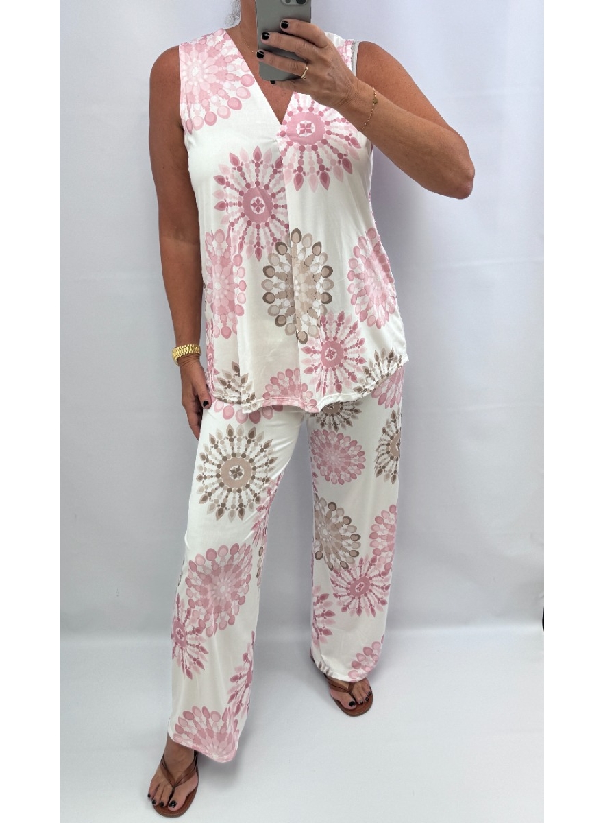 2-delig travelstof set met top en broek illusions licht roze.2ds