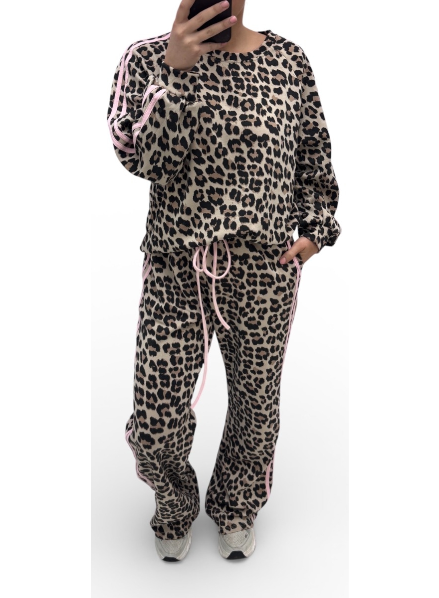 2-delig panterprint set met bies priscilla licht roze