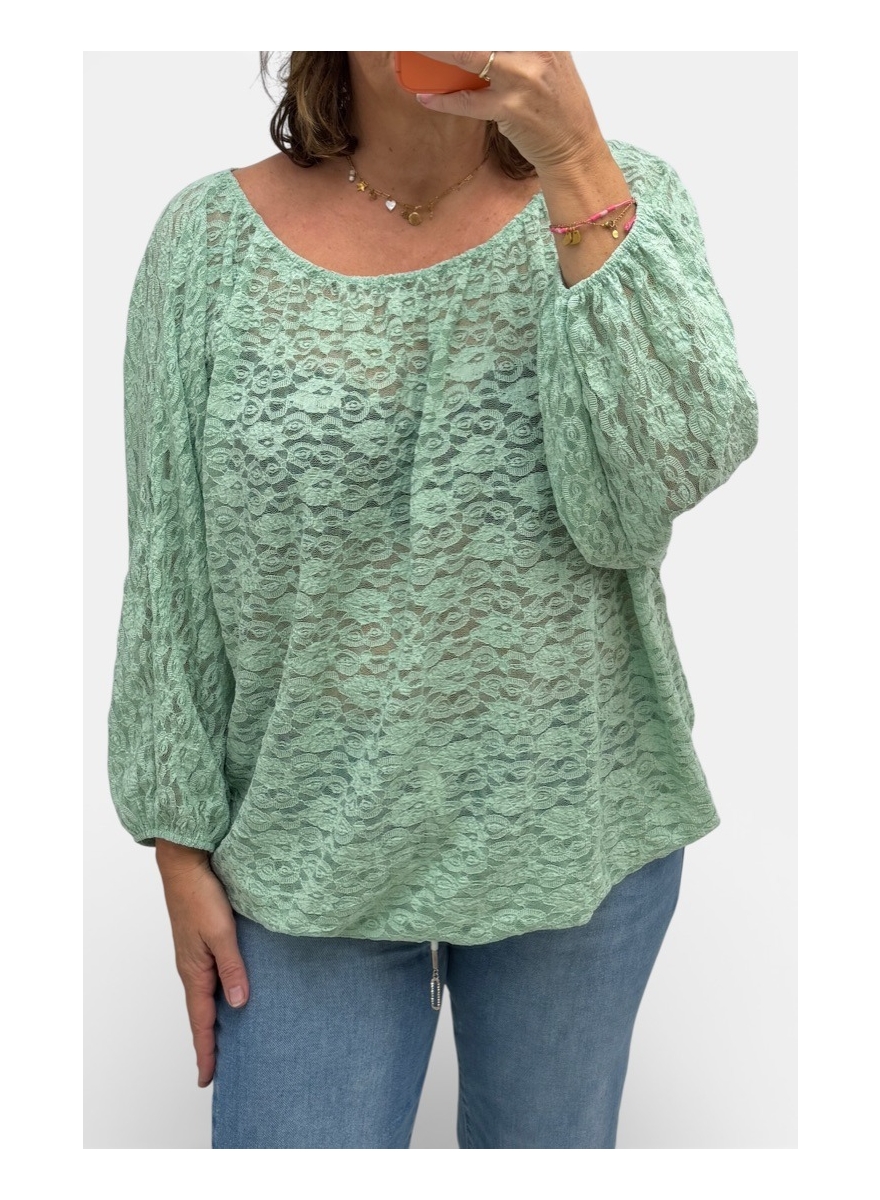 Ballon blouse met lange mouw van kant groen