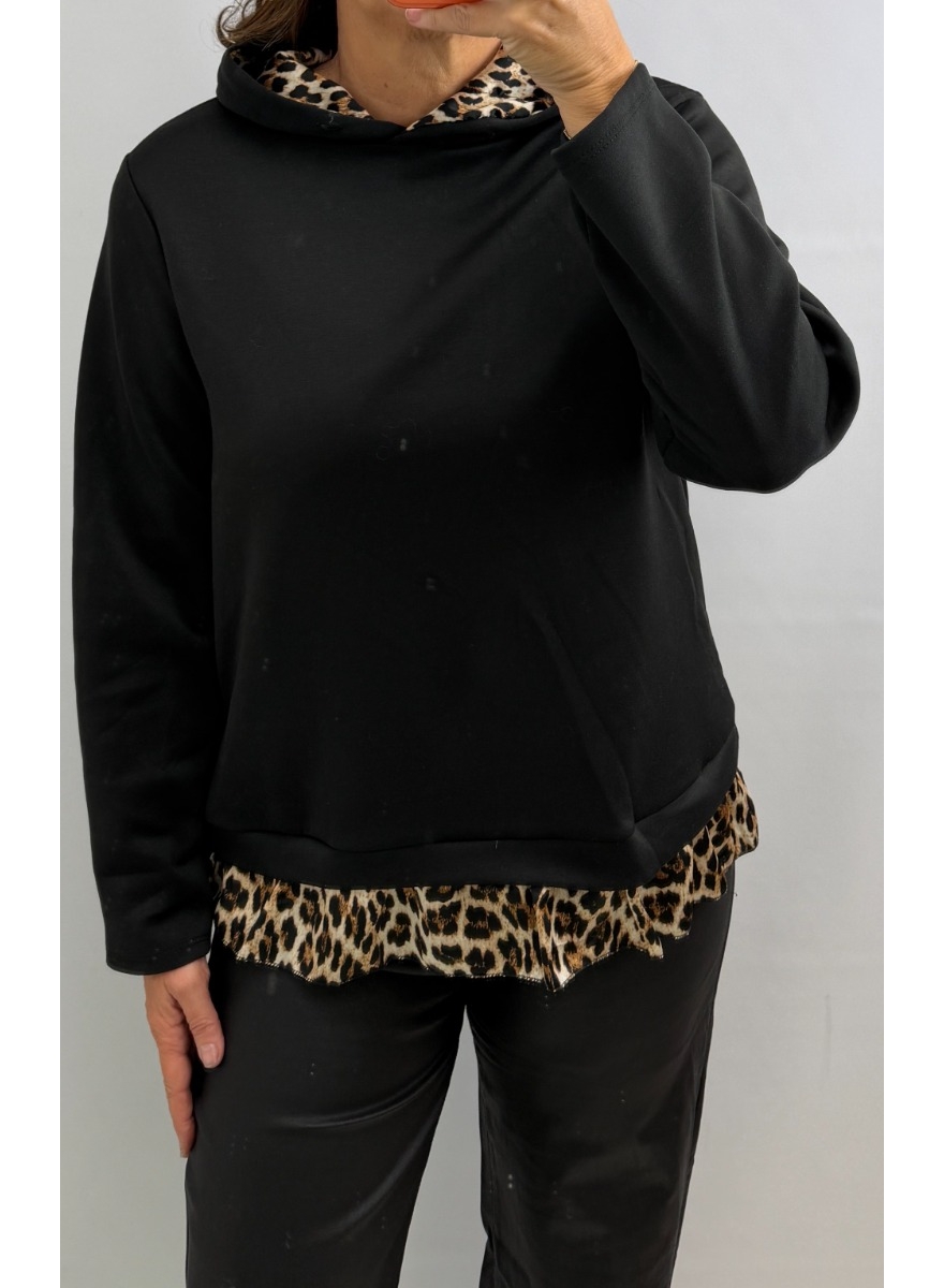 Sweater met fake panterprint blouse Patty zwart (SALE) 