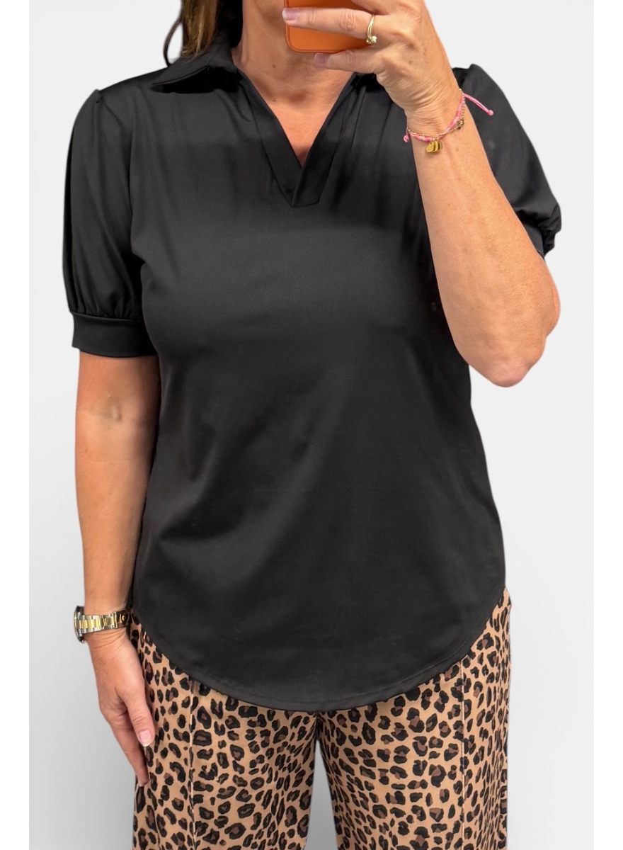 Travelstof shirt met kraag Wynona zwart (TVB)