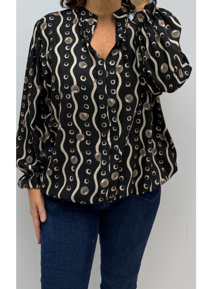 Blouse met bubbles aqua zwart