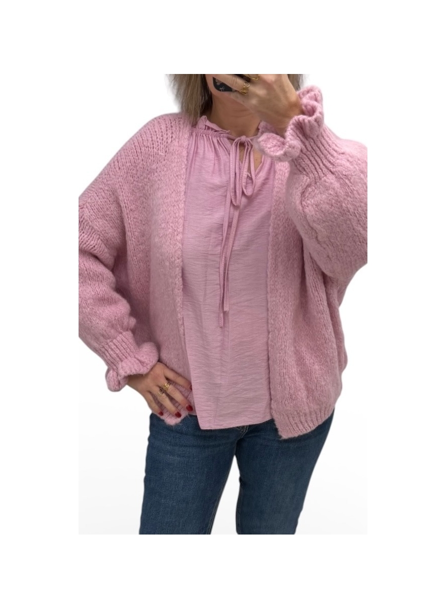 Zacht vest met ruches aan de mouw Kourtney licht roze