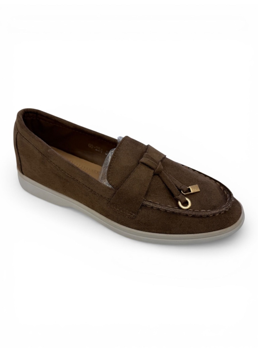 Suedine loafers met goud detail mocha (GO-254)