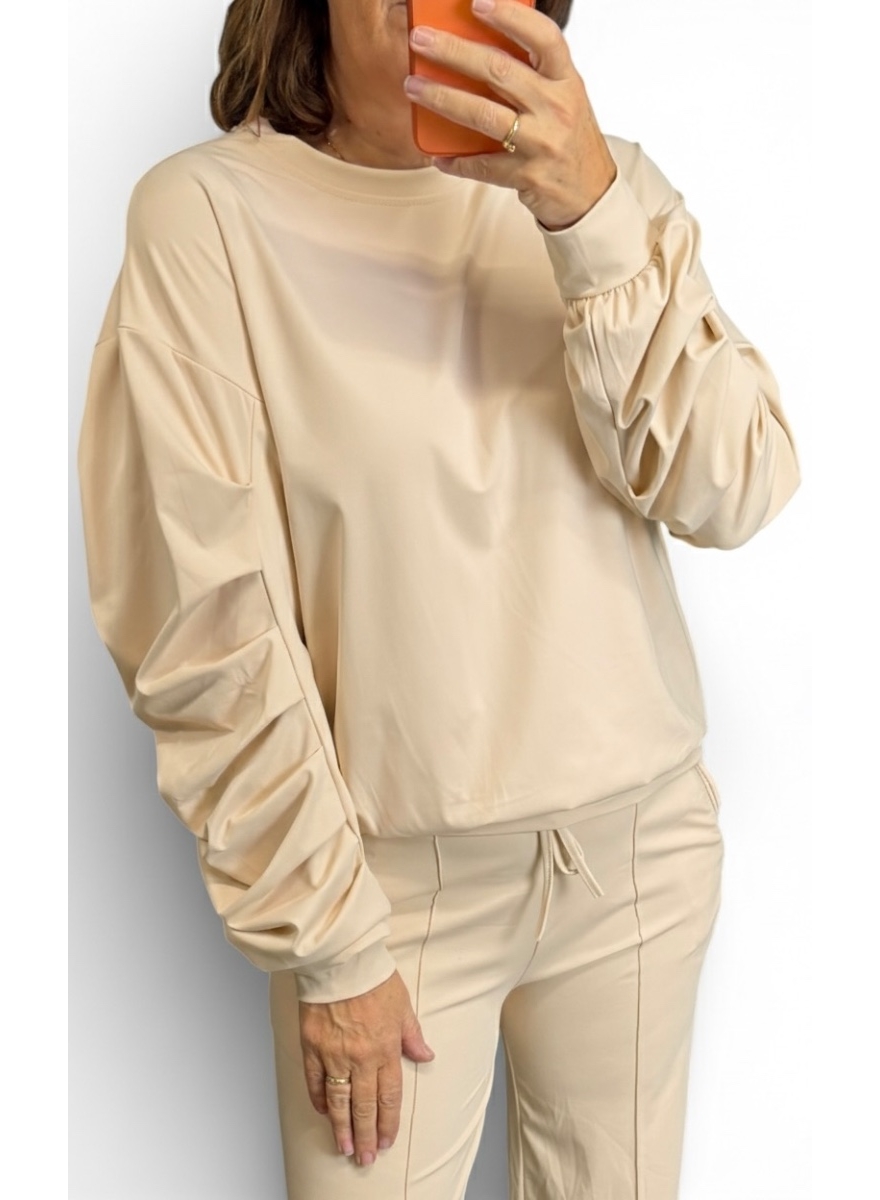 Travelstof blouse met geplooide mouw Puk beige (TVB)