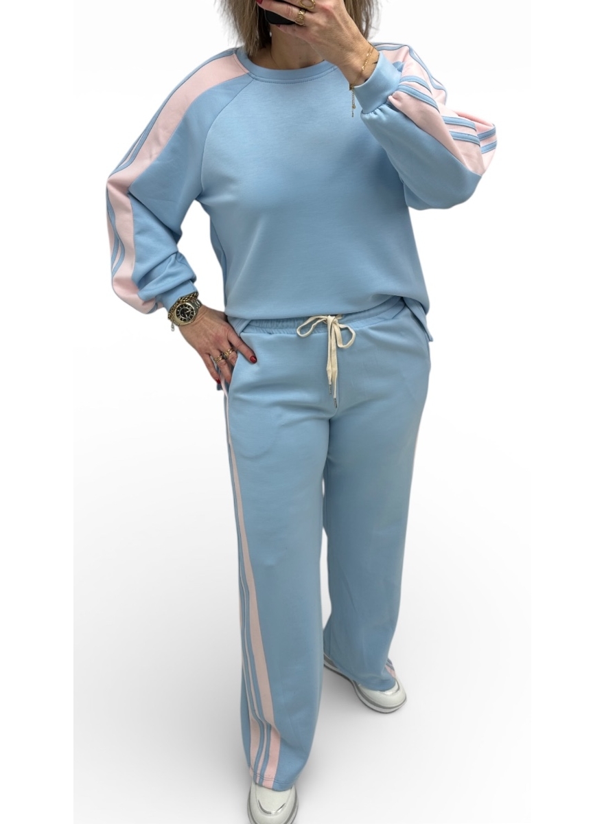 2-delig set met BREDE bies licht blauw