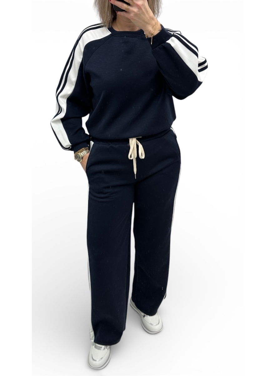 2-delig set met BREDE bies donker blauw