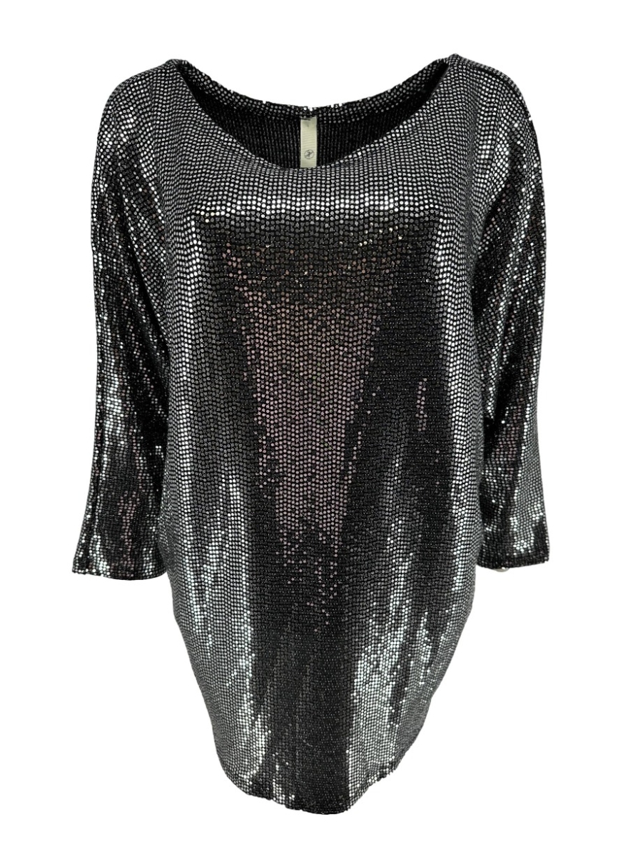 Blouse met pailletten en ronde hals Abba zilver