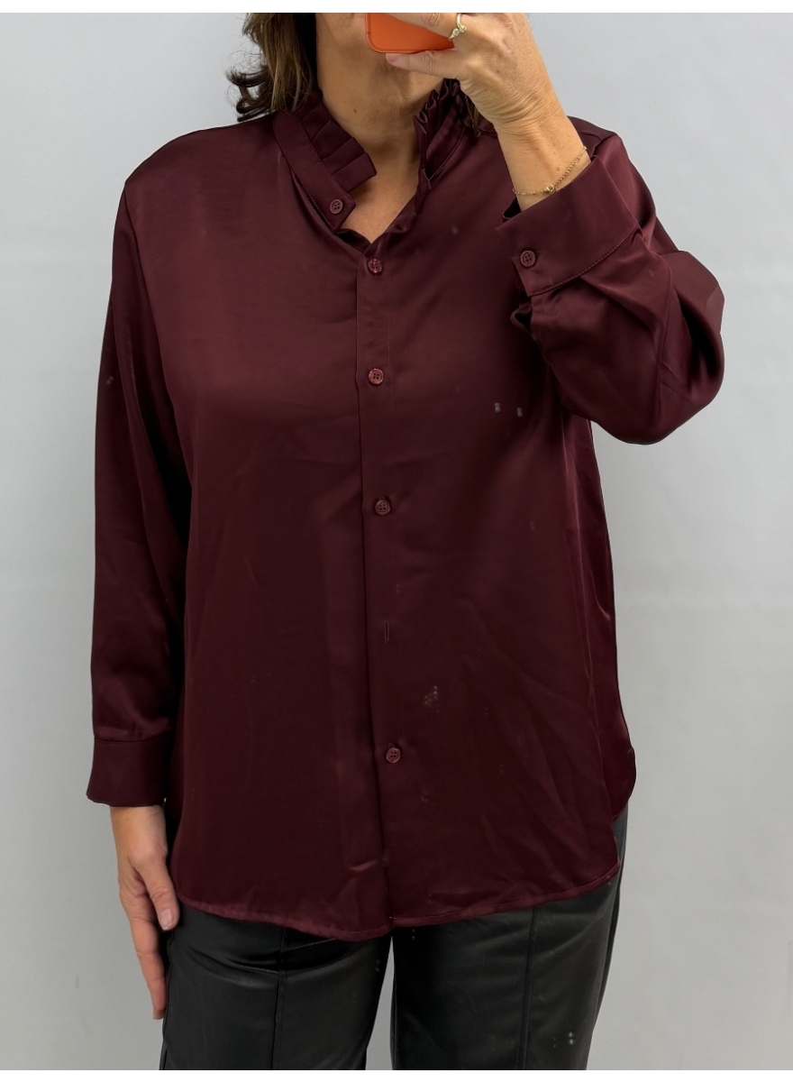Satijn-look blouse met kraag Nikita wijnrood SALE 422