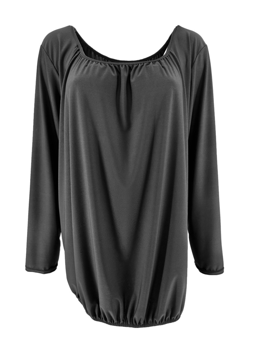 Basic ballon shirt met LANGE MOUW travelstof uni donker antraciet bds.BBT