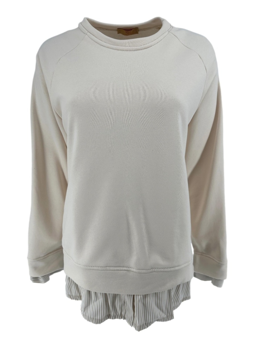 Sweater met gestreepte fake blouse beige