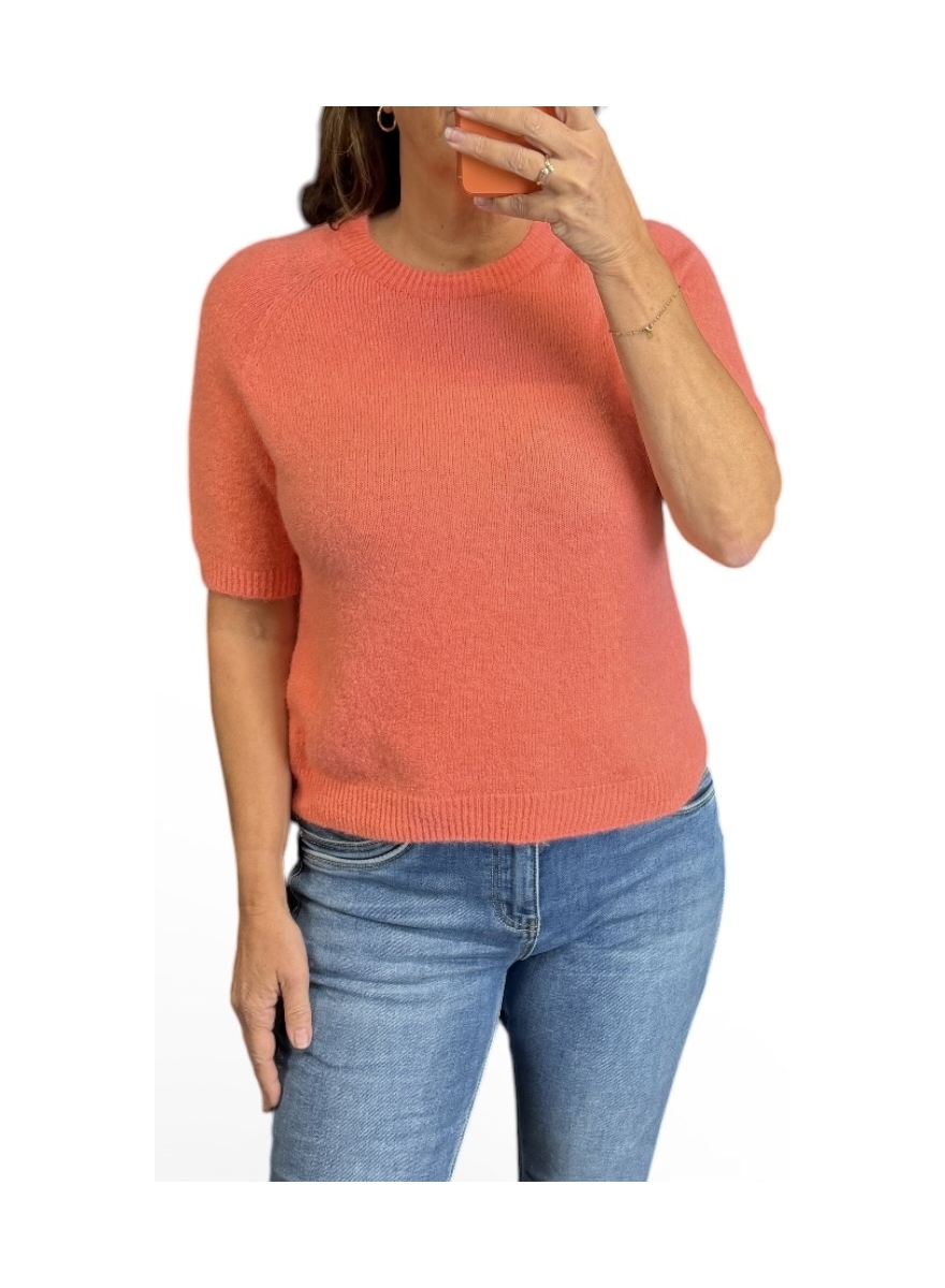 Zachte trui met korte mouw BABY alpaca koraal