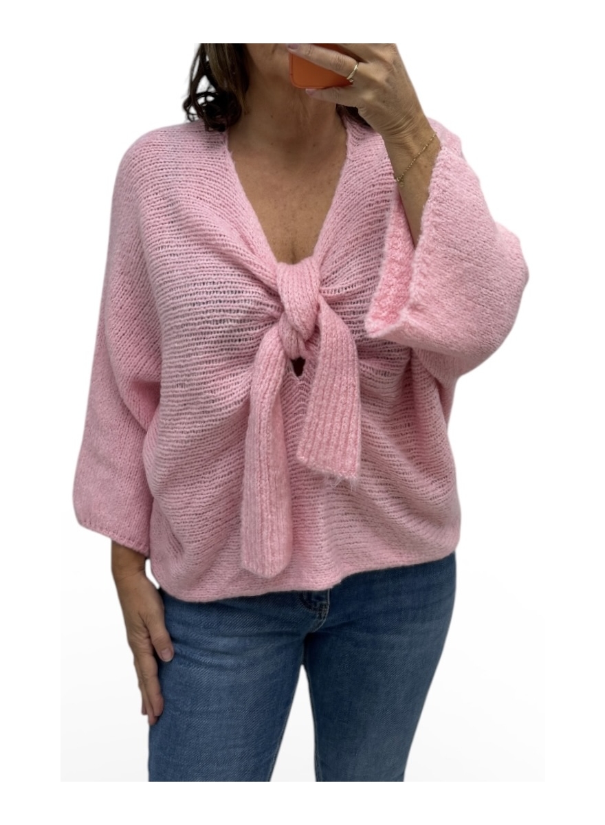 Zachte trui met geknoopte strik detail roze