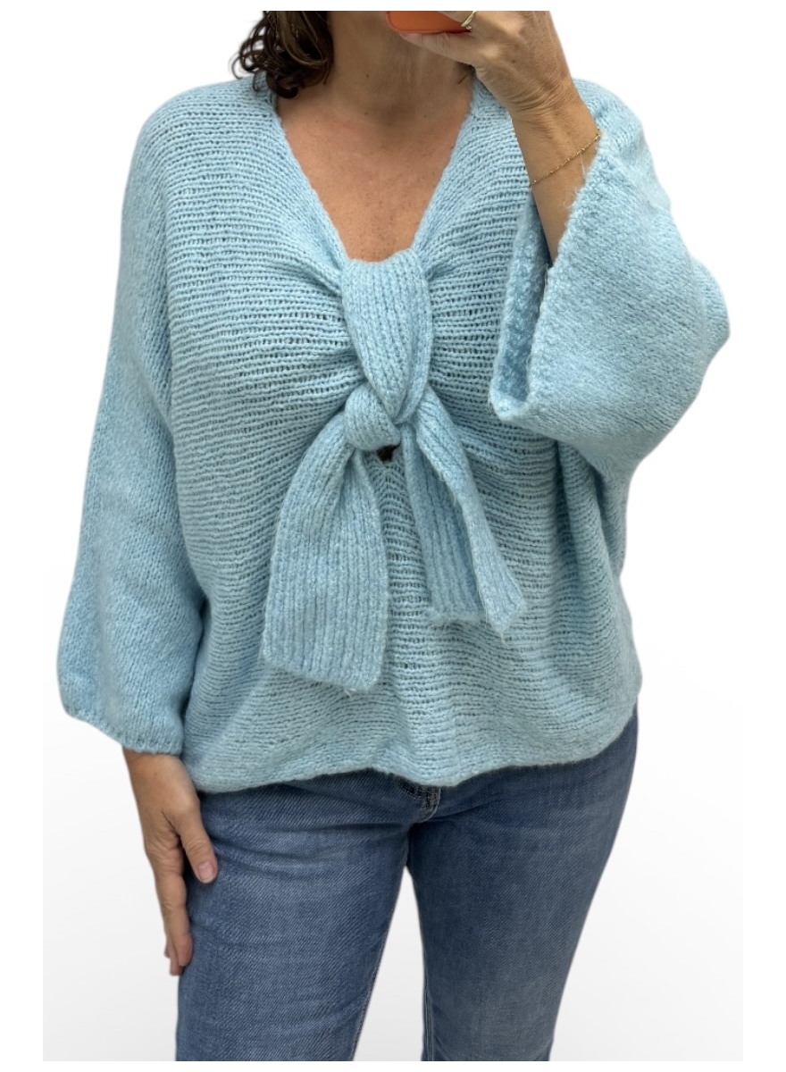 Zachte trui met geknoopte strik detail blauw