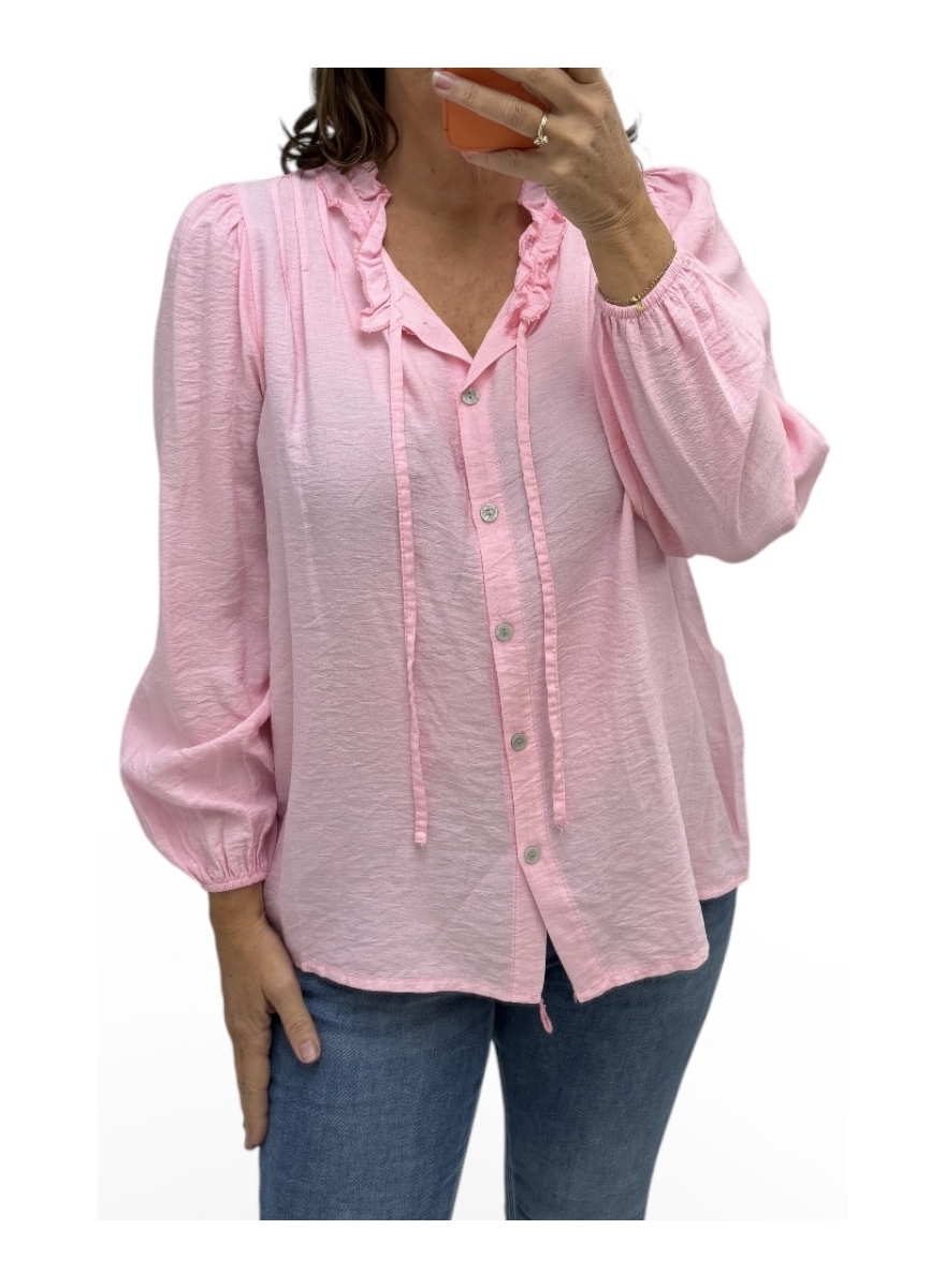 Blouse met plooien en koord Scarlett licht roze
