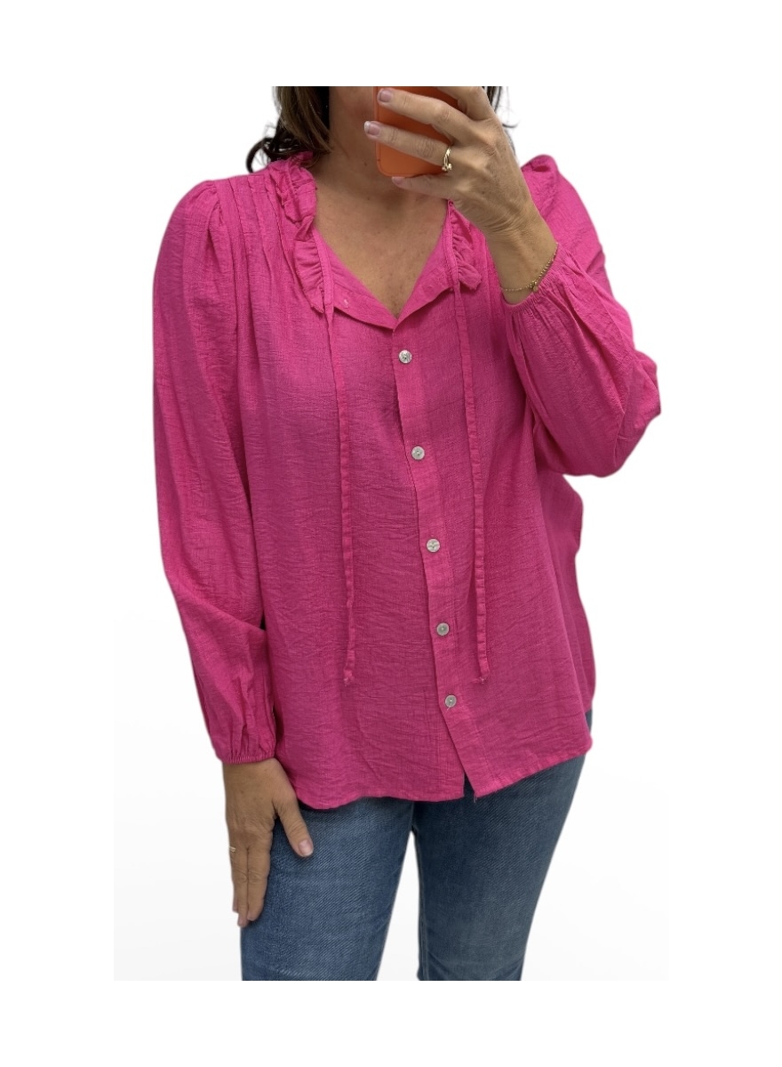 Blouse met plooien en koord Scarlett fuchsia