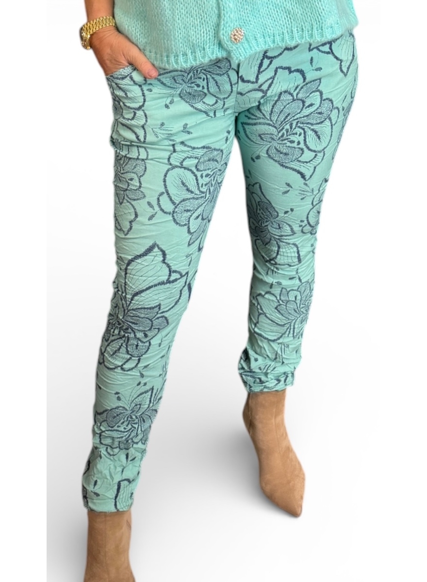 Italy broek met bloemenprint mint