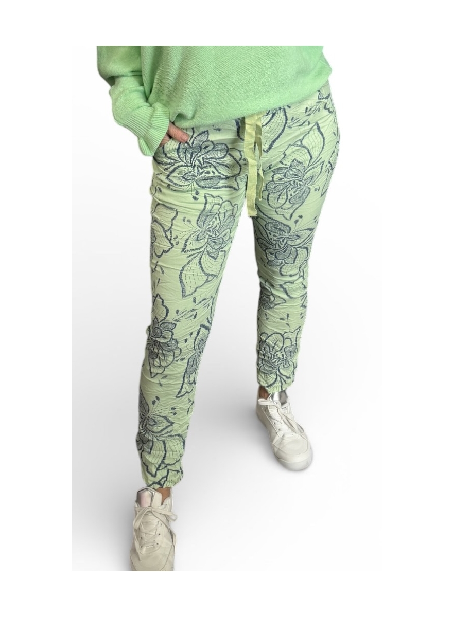 Italy broek met bloemenprint groen