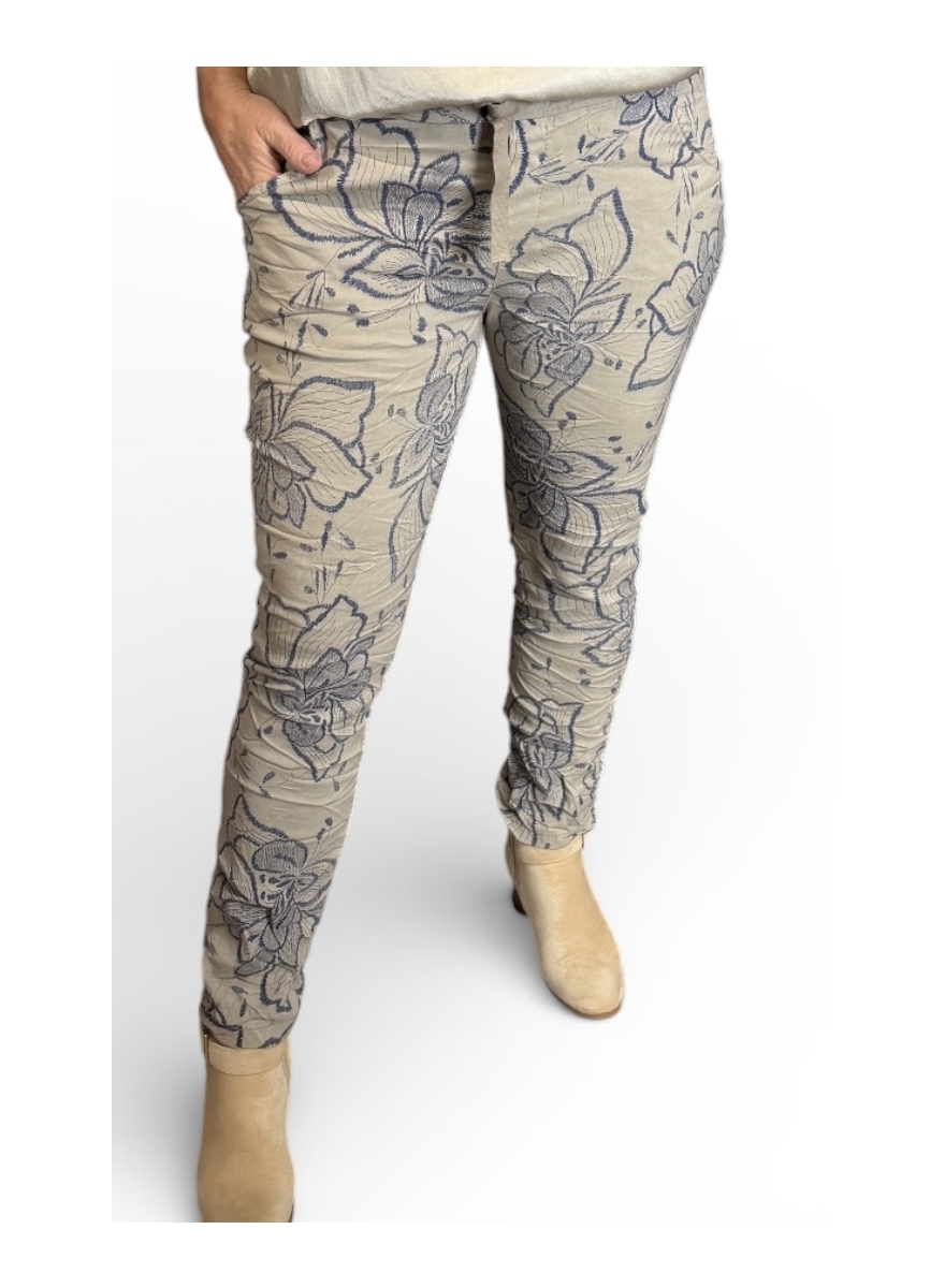 Italy broek met bloemenprint taupe
