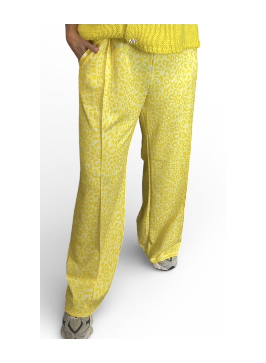 Travelstof broek met panterprint Pantera geel