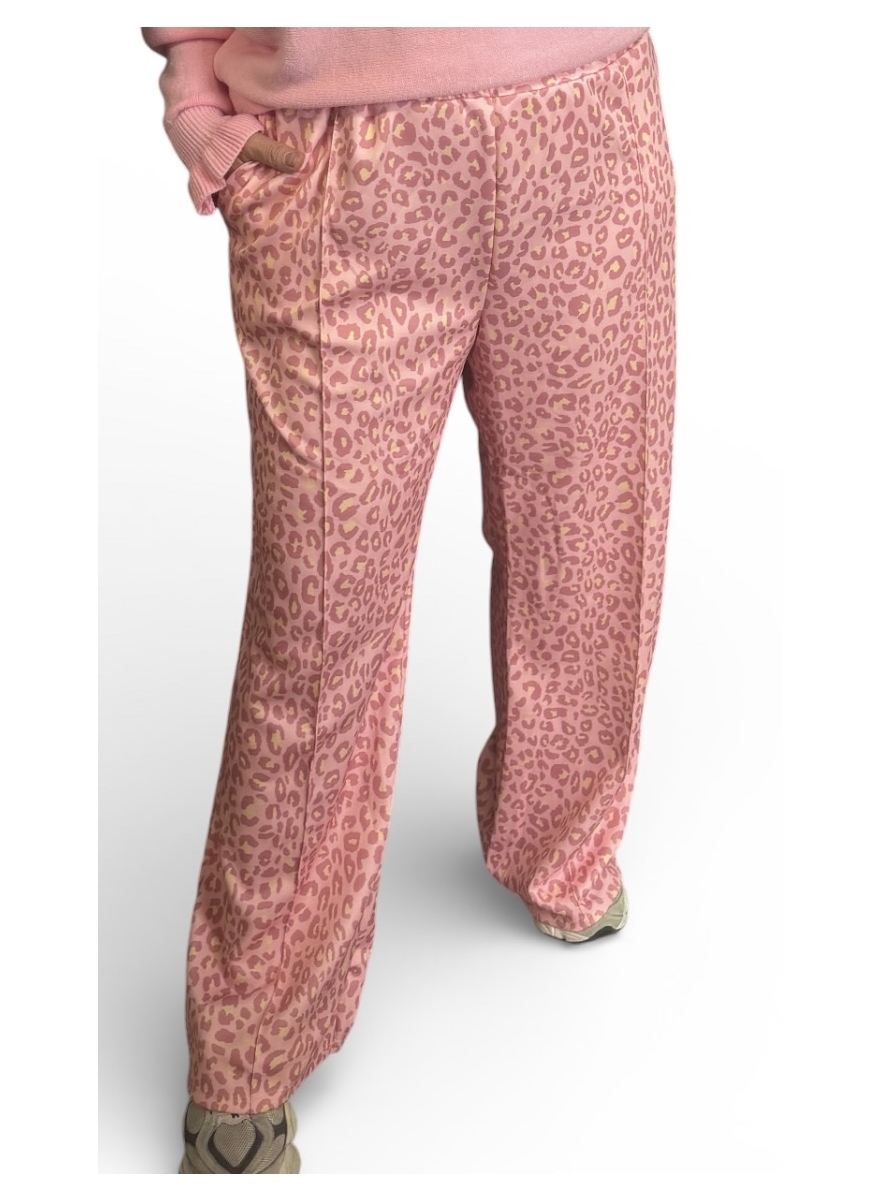 Travelstof broek met panterprint Pantera roze