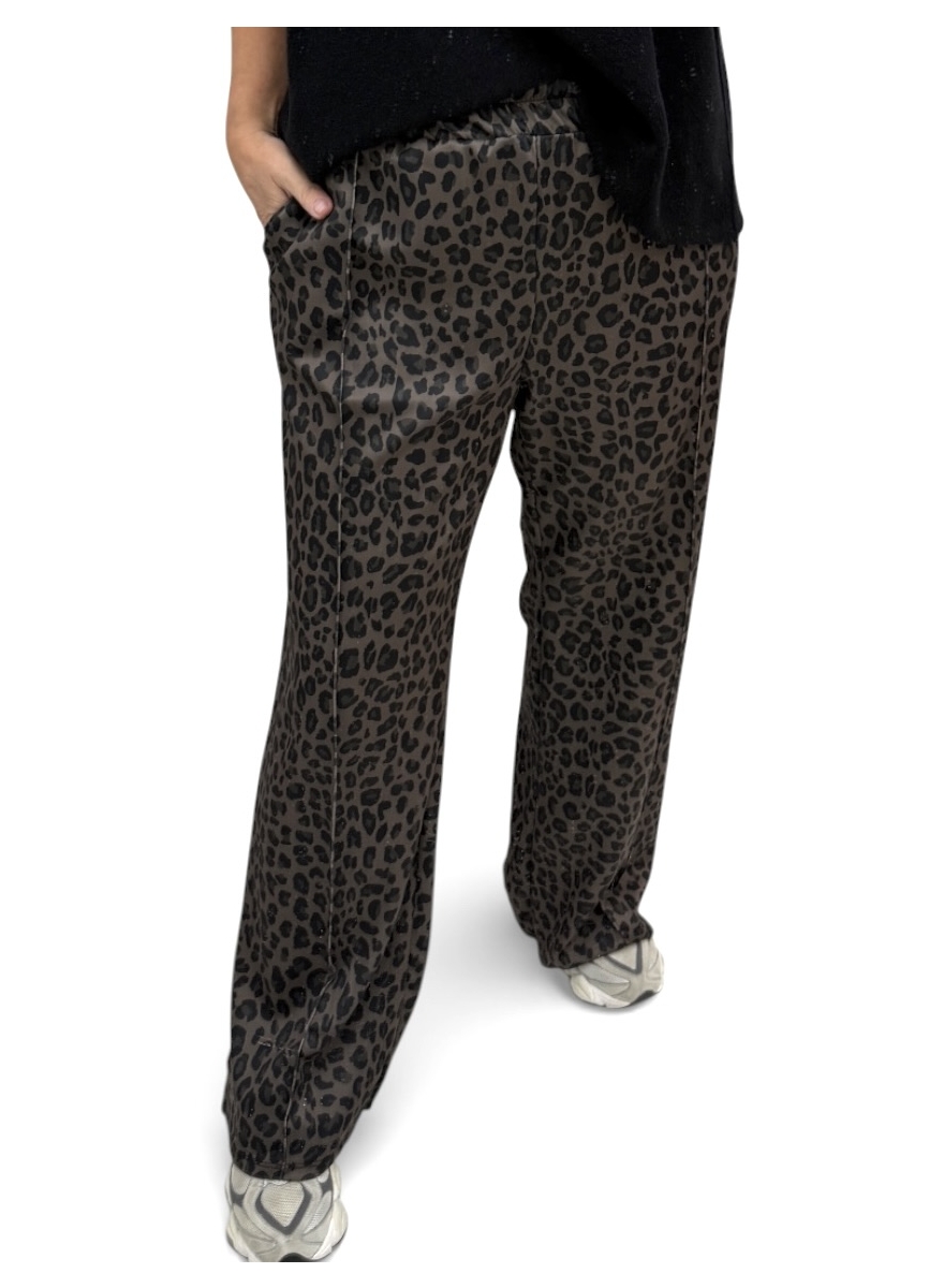Travelstof broek met panterprint Pantera taupe