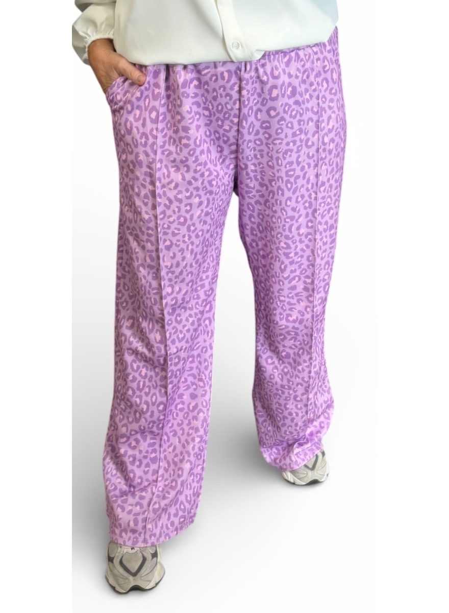 Travelstof broek met panterprint Pantera lila