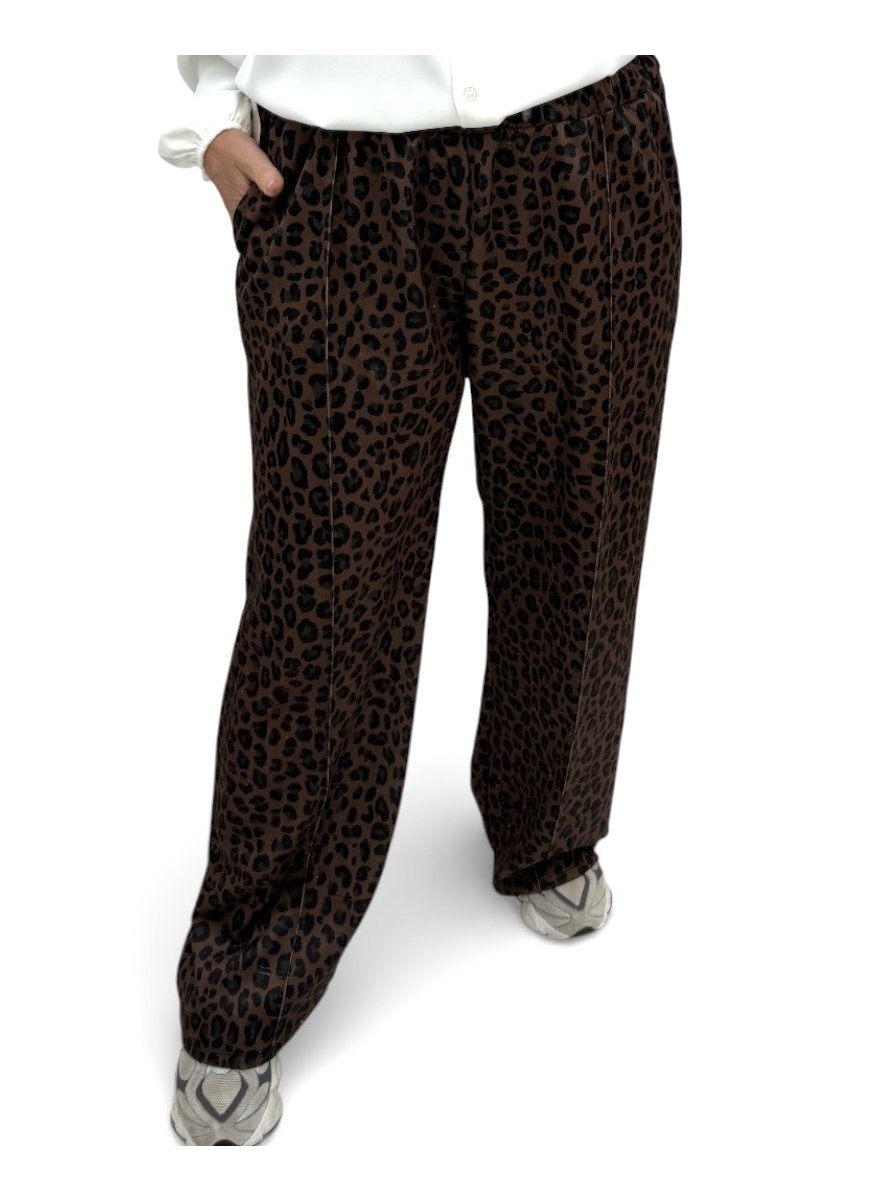 Travelstof broek met panterprint Pantera bruin