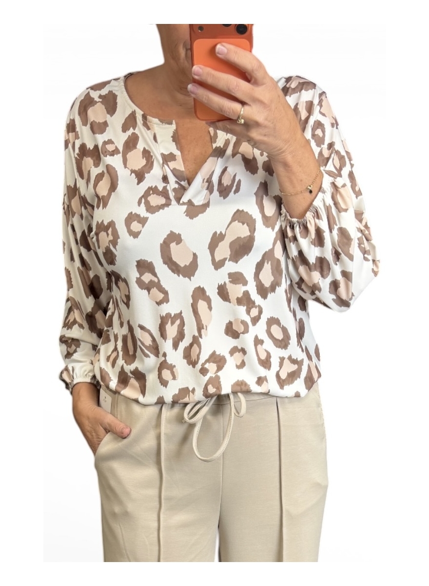 Shirt met lange mouw en opstaande boord Jony leopard beige