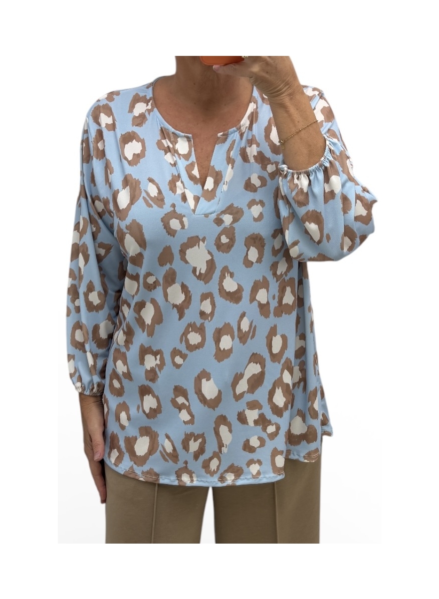 Shirt met lange mouw en opstaande boord Jony leopard blauw