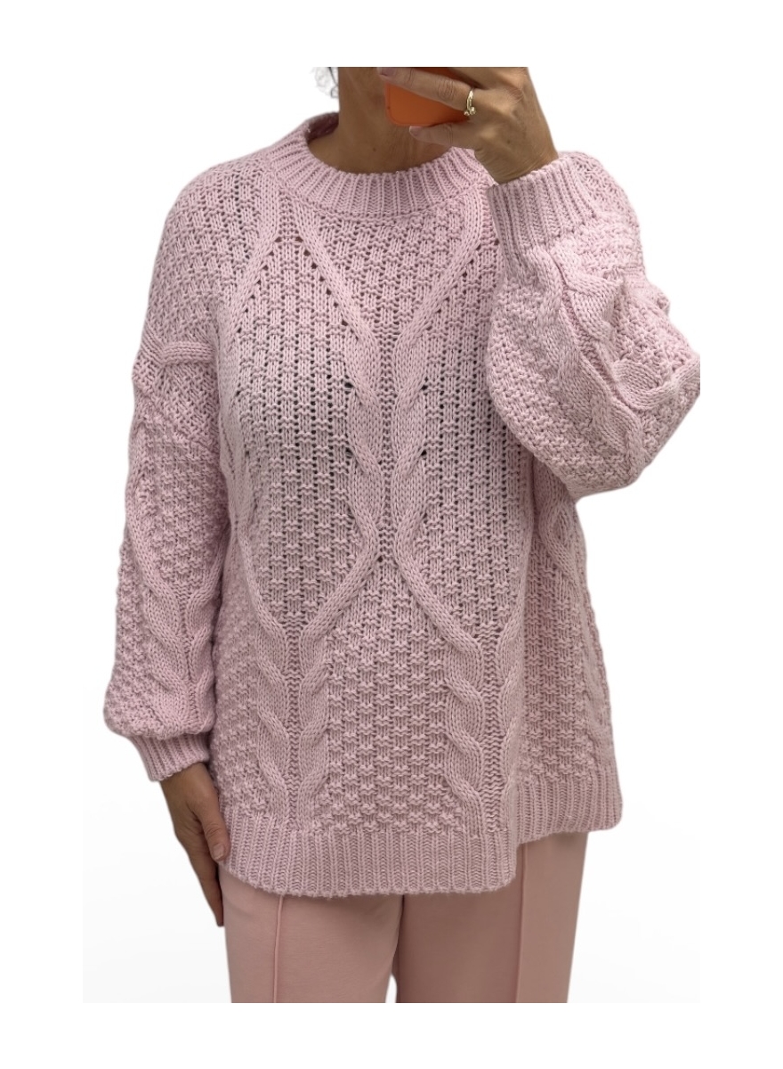 Trui met gevlochten kabel details Nora roze