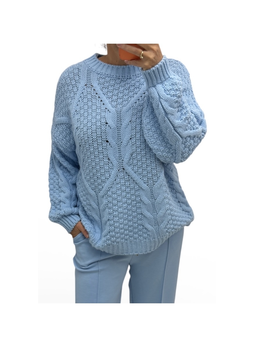 Trui met gevlochten kabel details Nora blauw