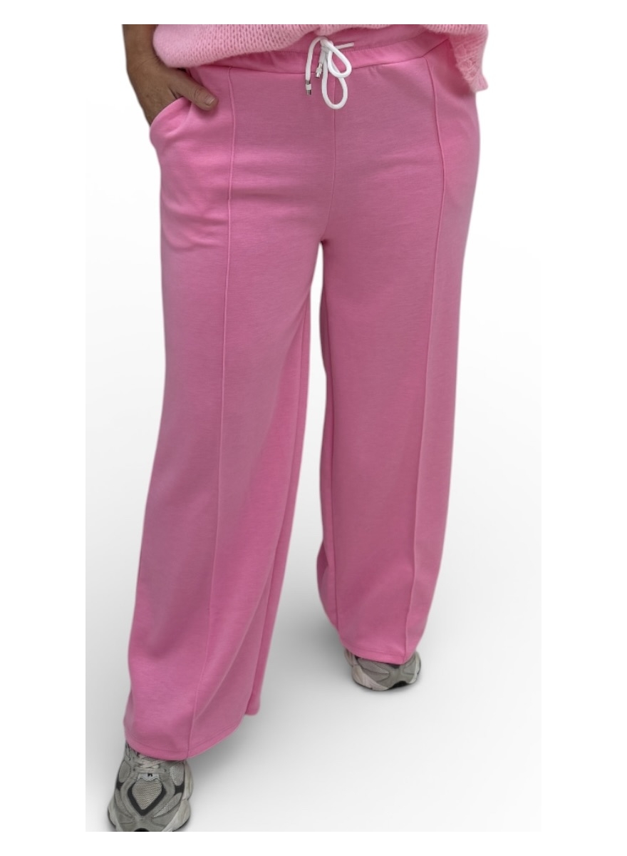 Broek met rechte broekspijp en wit koordje Sietske barbie roze