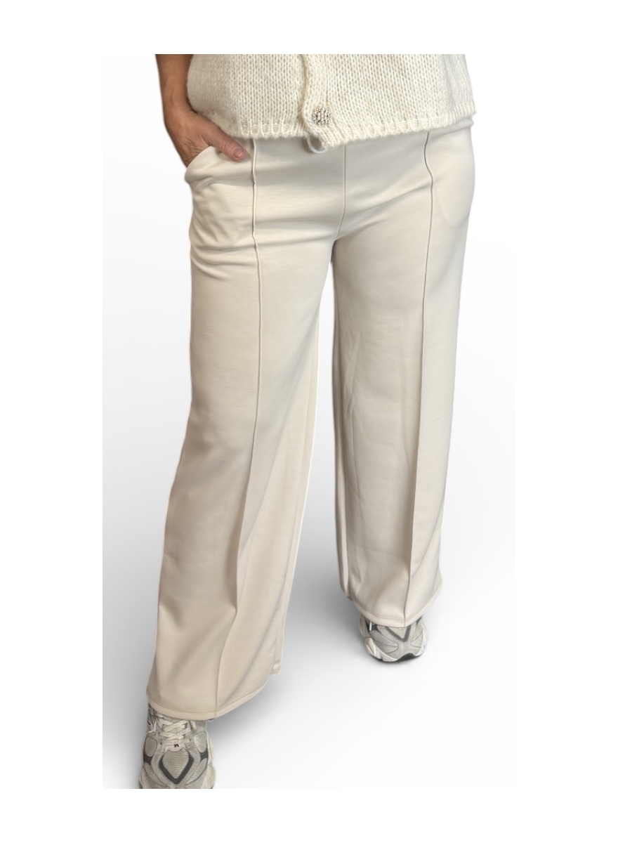 Broek met rechte broekspijp en wit koordje Sietske beige