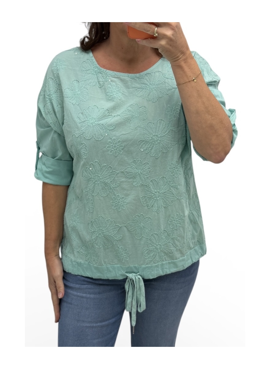 Blouse met sparkle koord aan de onderzijde wildflower mint