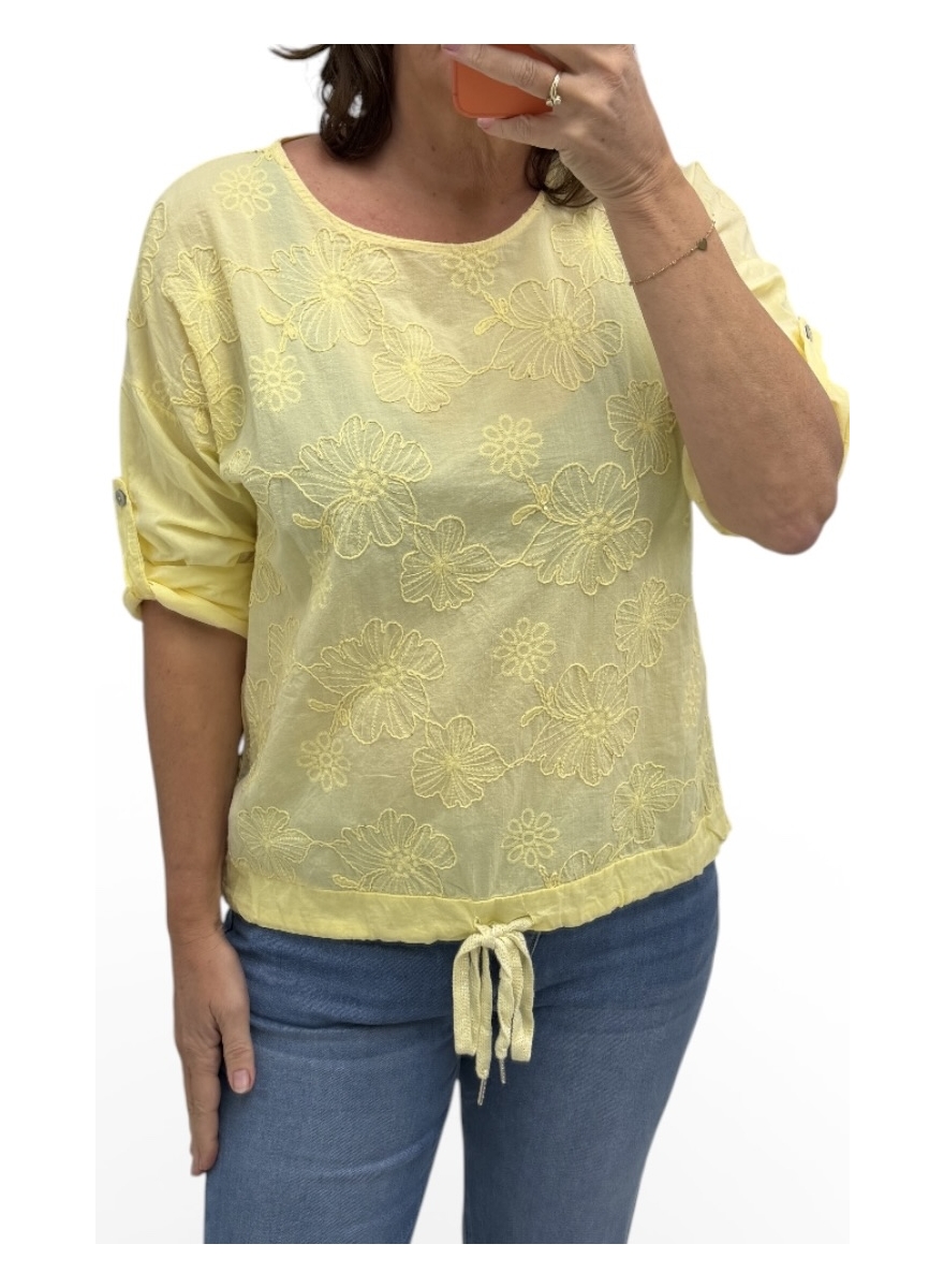 Blouse met sparkle koord aan de onderzijde wildflower geel
