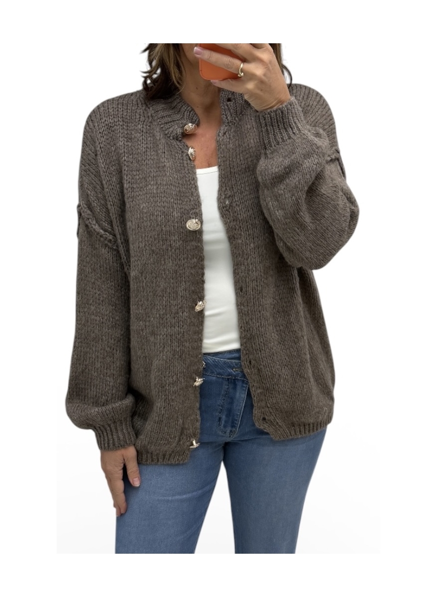 zacht vest met knopen Sophia bruin