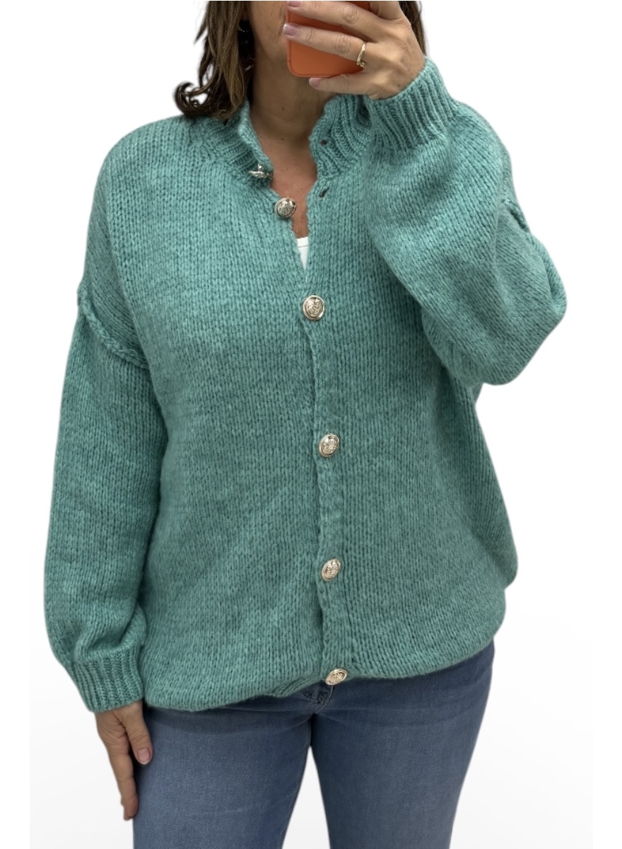 zacht vest met knopen Sophia turquoise