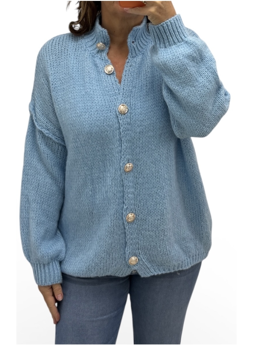 Zacht vest met knopen Sophia licht blauw