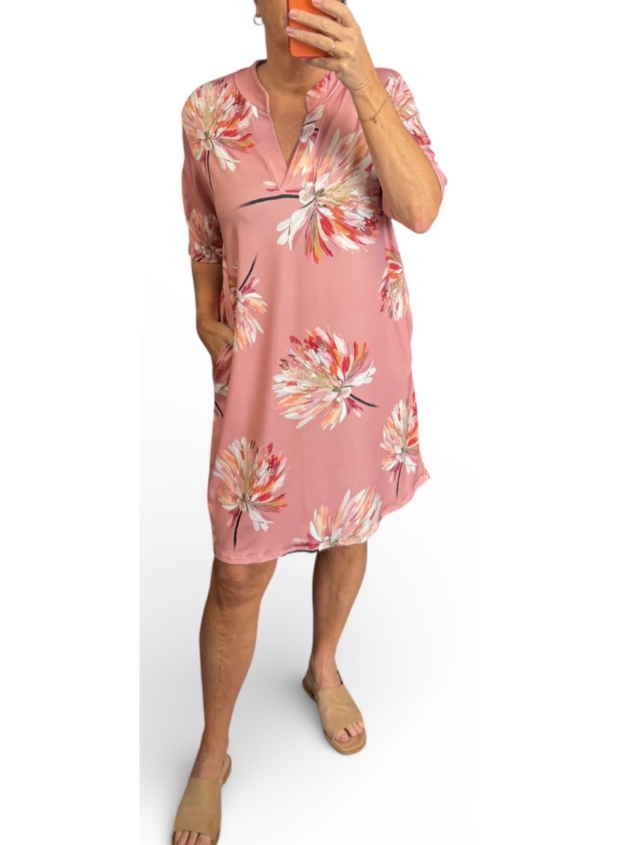 Jurk/tuniek met opstaande boord en korte mouw Melany alium roze