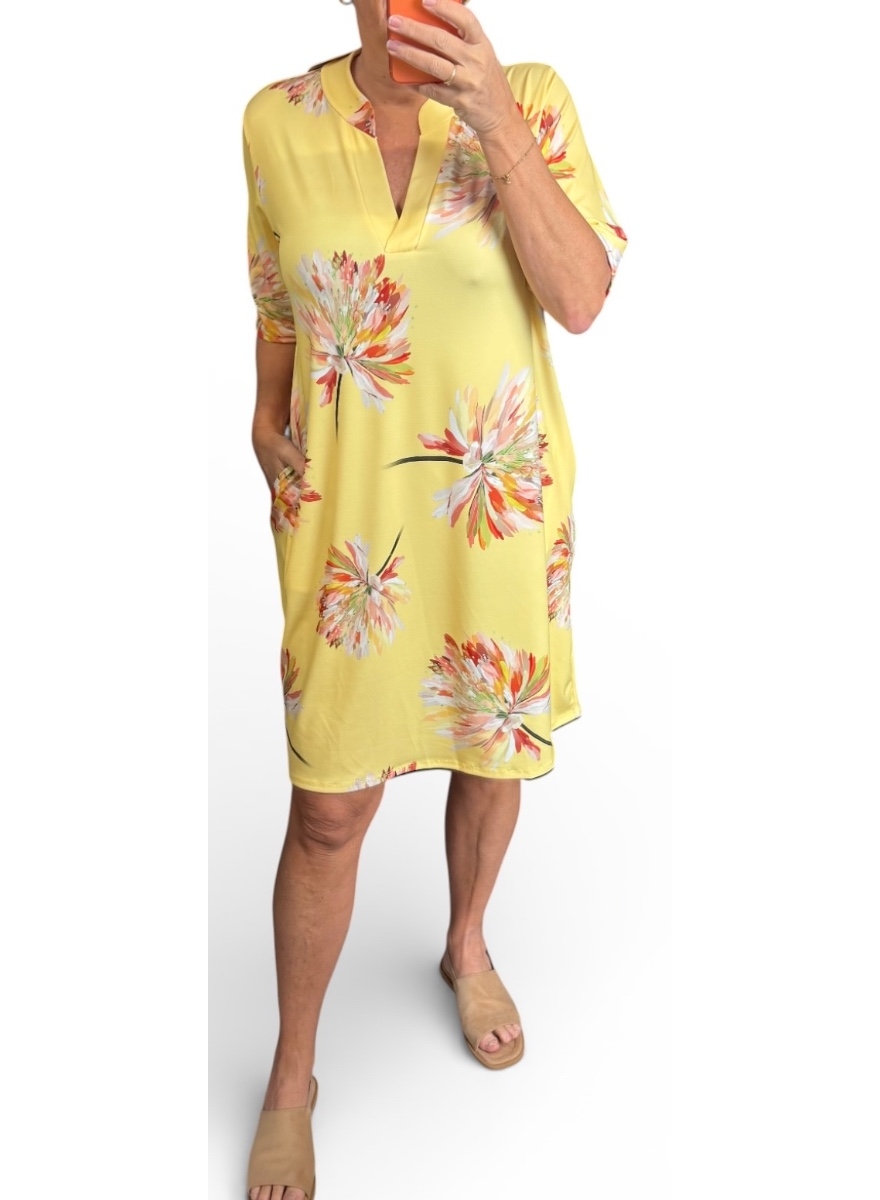 Jurk/tuniek met opstaande boord en korte mouw Melany alium geel